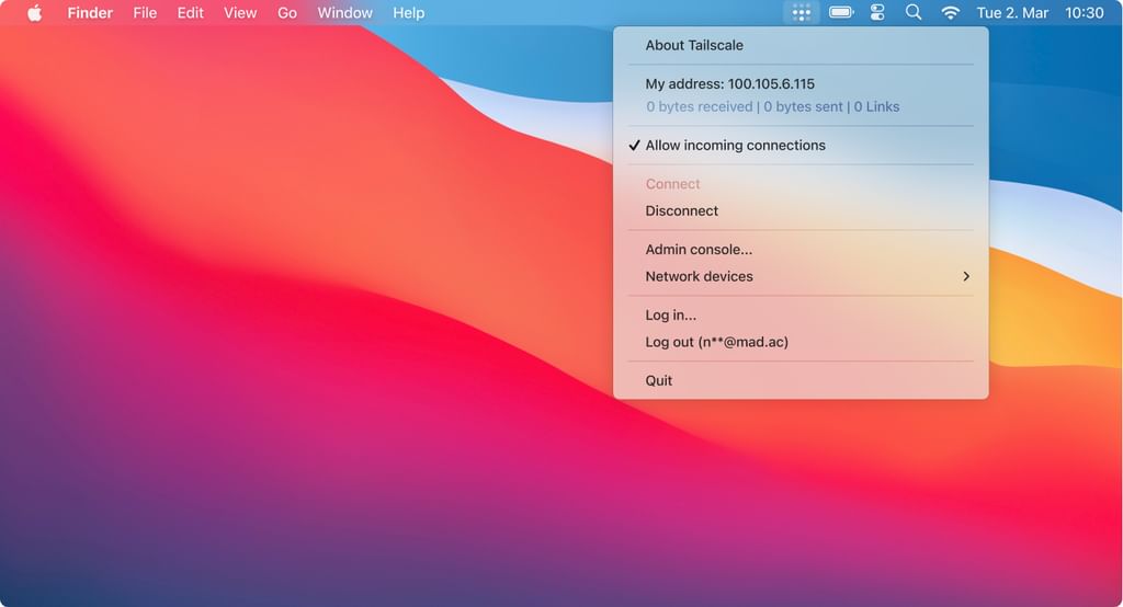 Tailscale macOS menu bar app