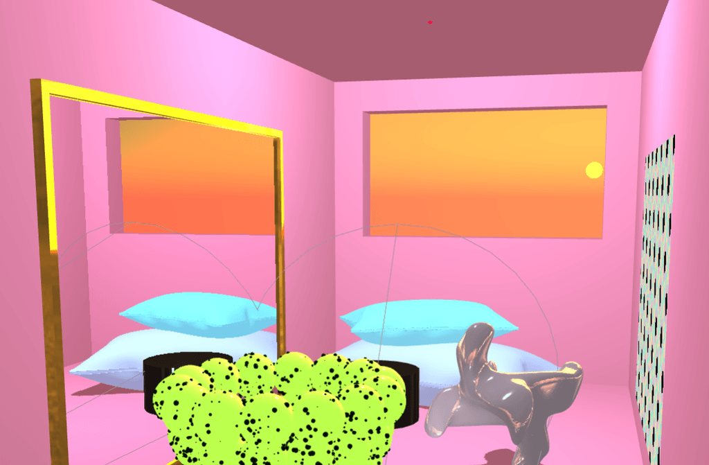 Pink room with golden mirror frame and sky