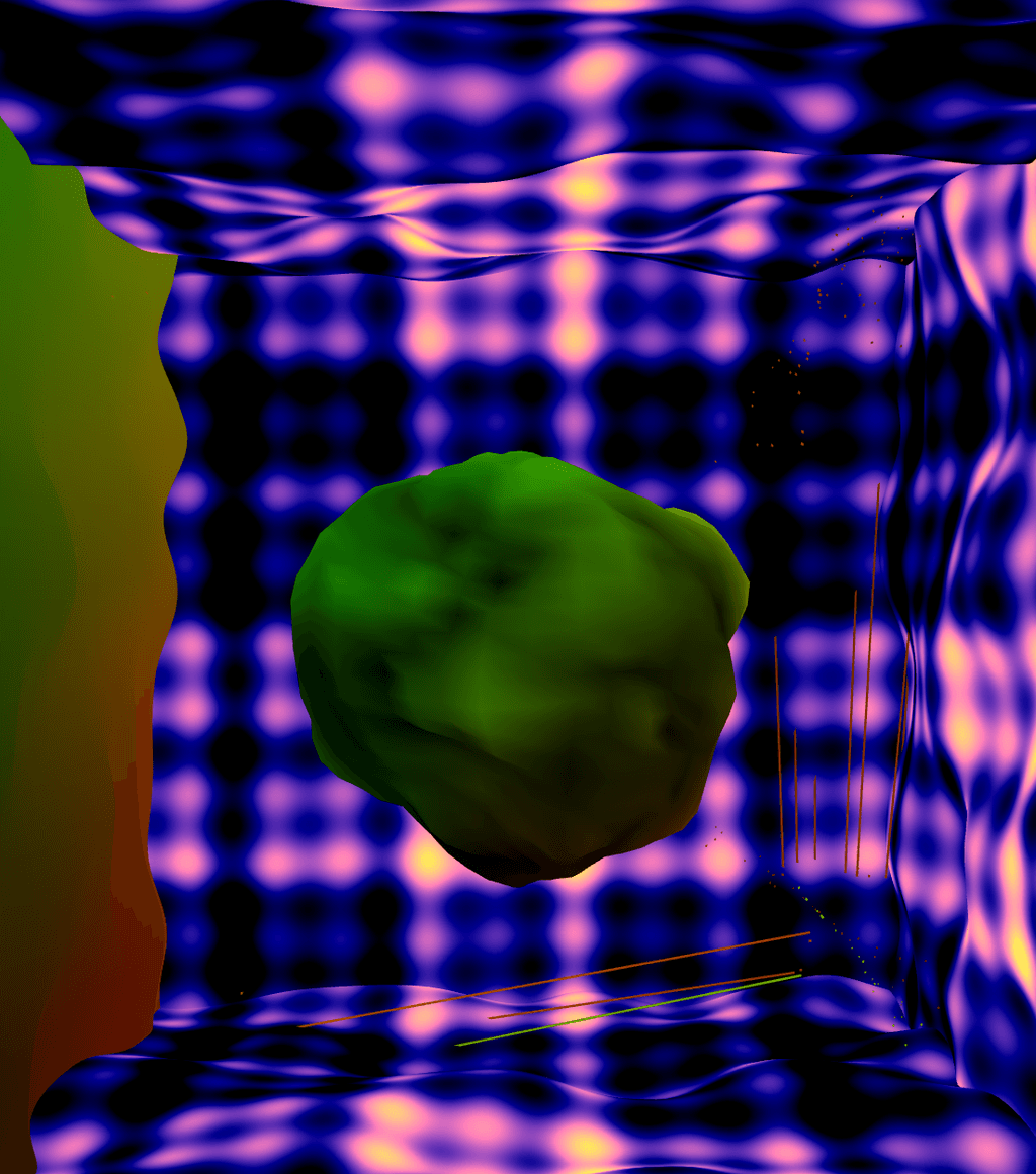 A noisy sphere and lines in a colourful room
