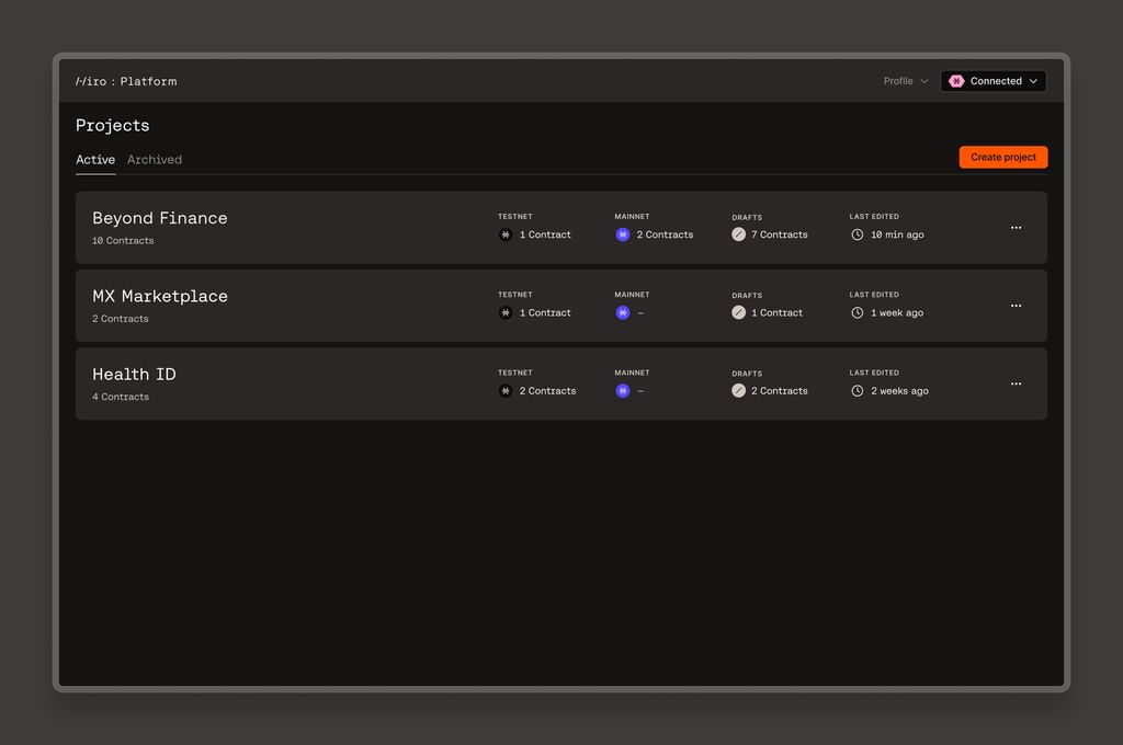 Hiro Platform projects view