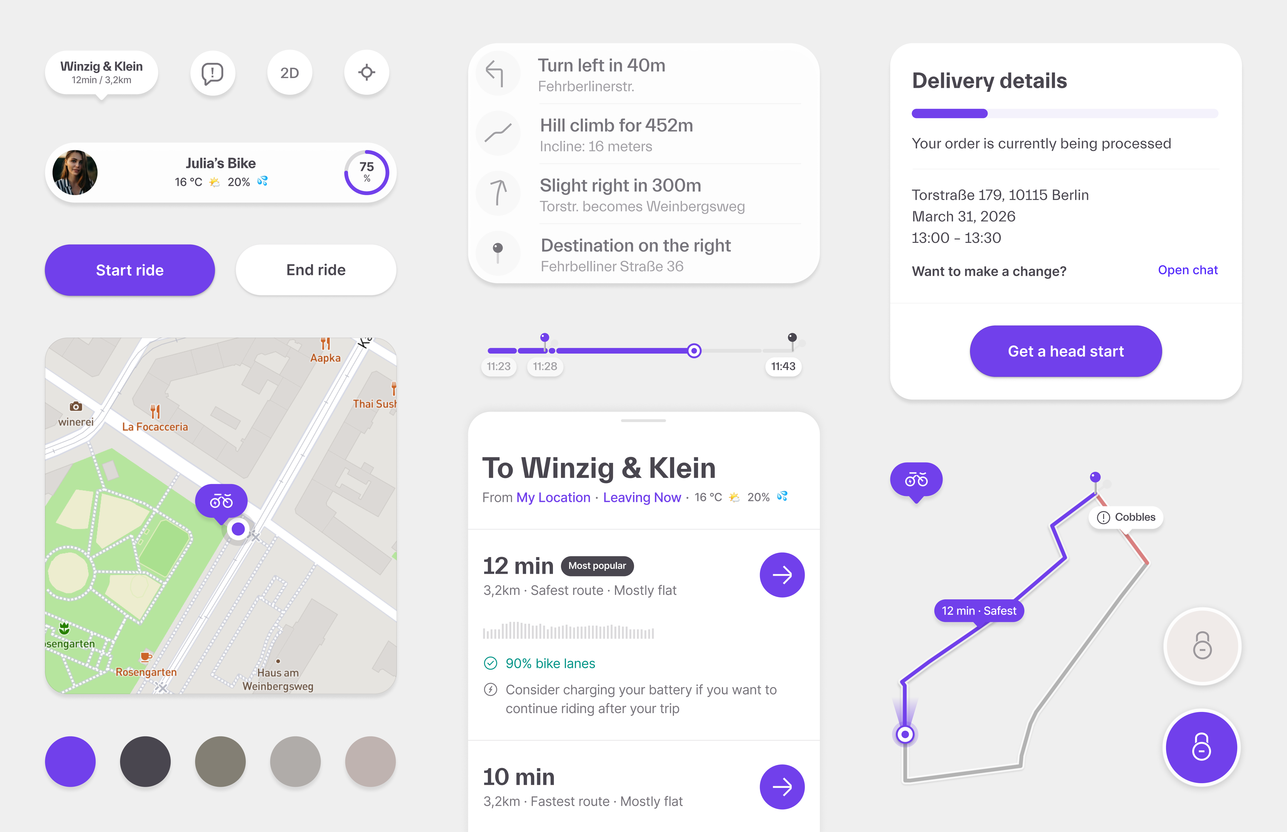 Dance app UI overview showing various modules, elements and details