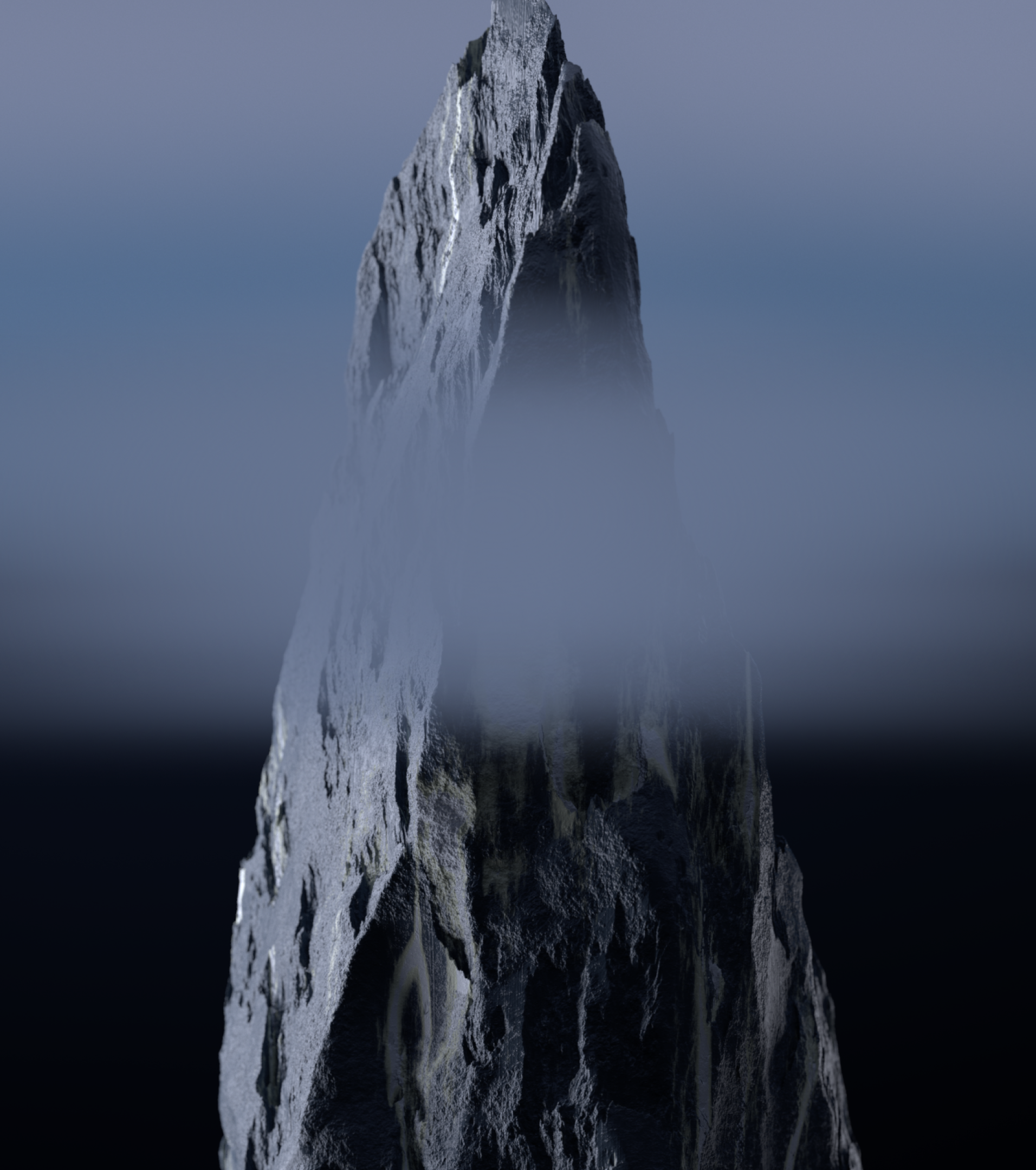 3D-rendered jagged mineral spire rising from mist, part of the Hades visual world representing underground resource extraction