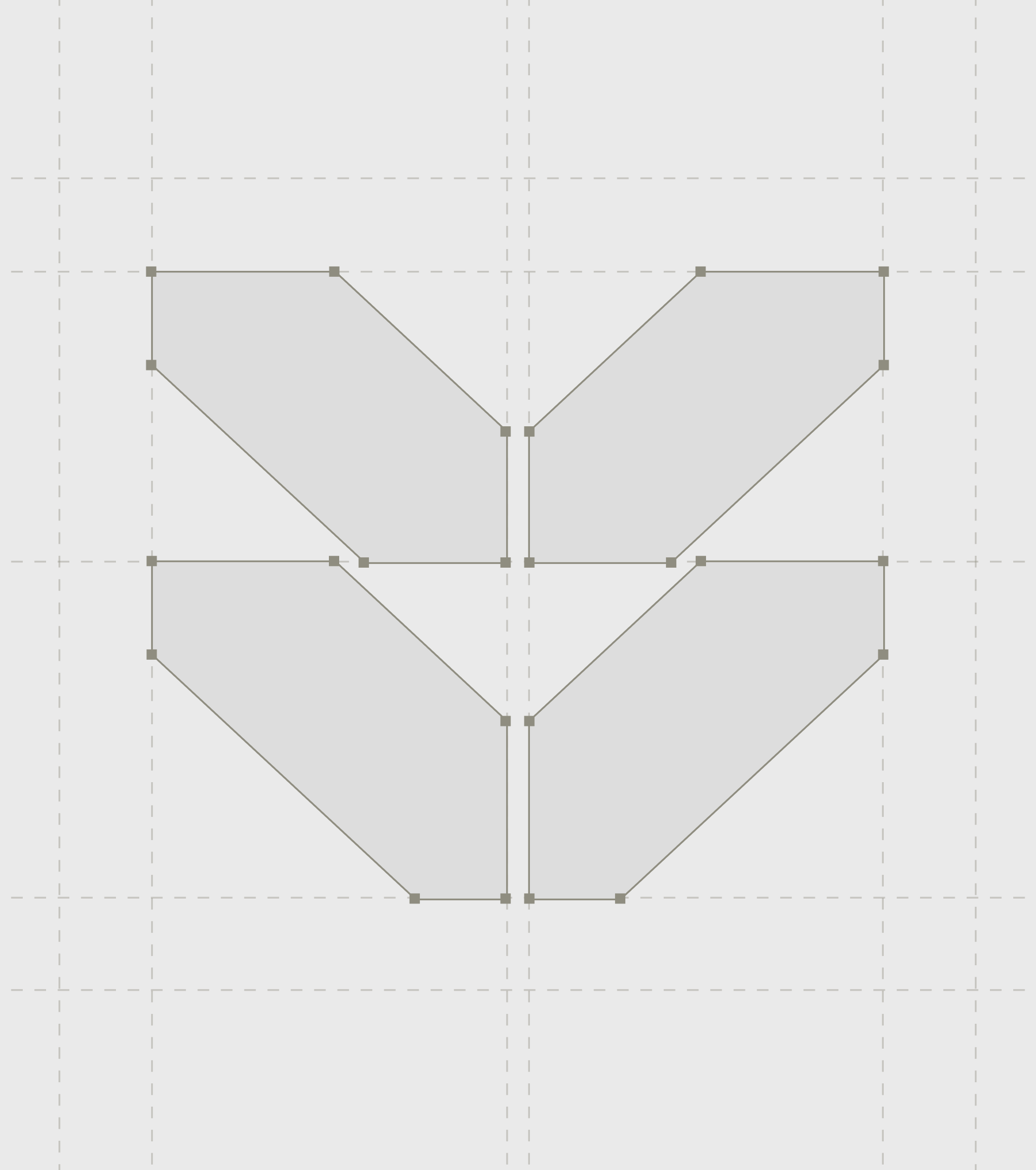 Technical construction drawing of the Hades logo mark on a grid, showing bezier anchor points and proportional guidelines