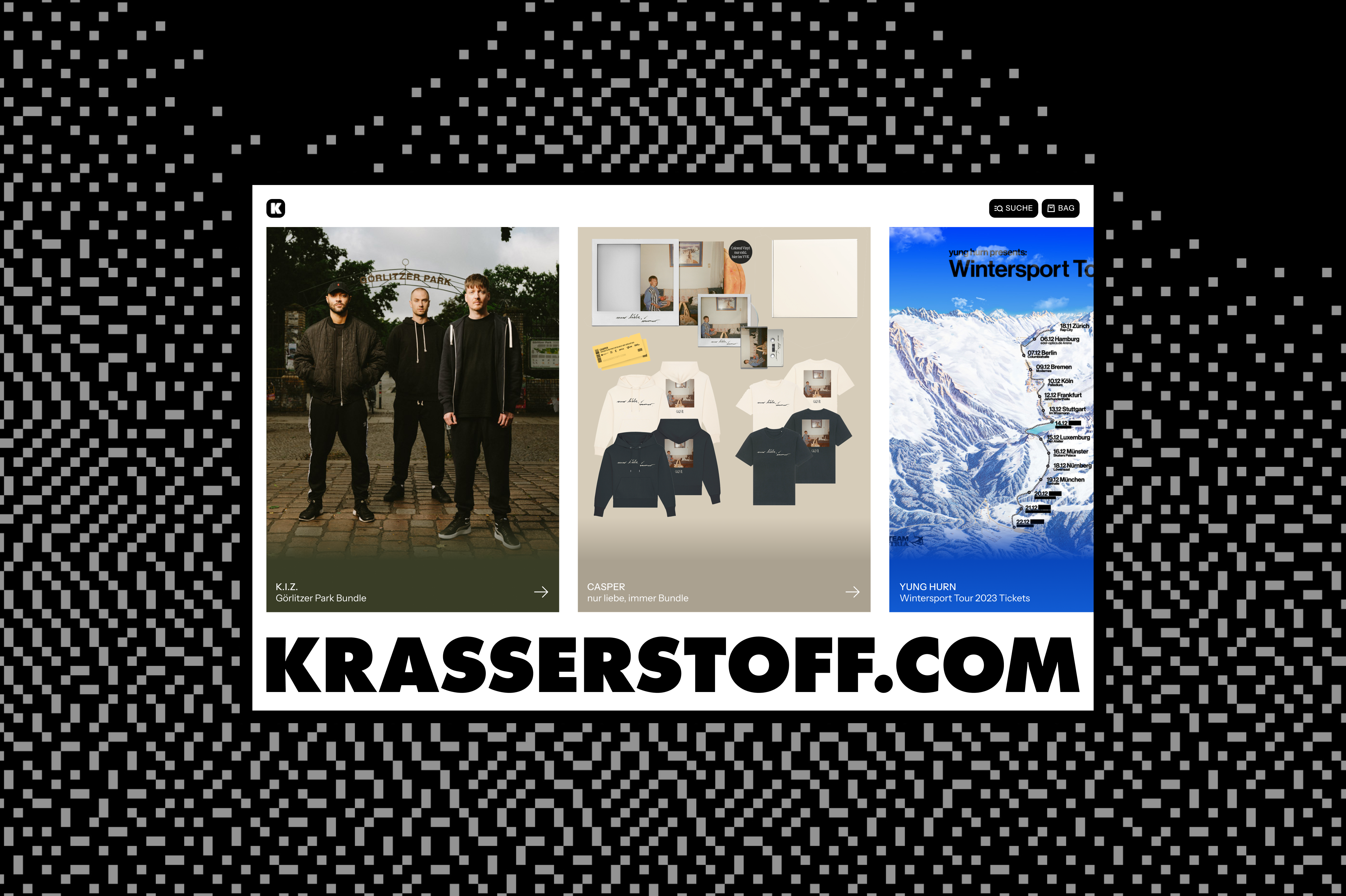 Krasser Stoff logo with a dark grey background.